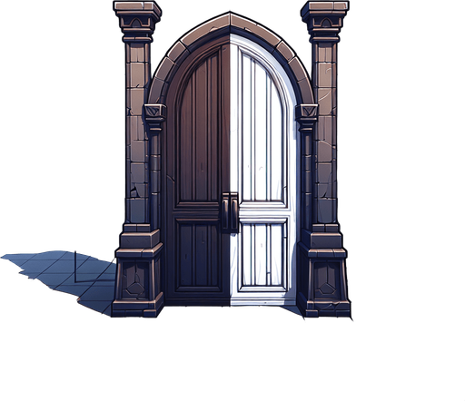 A door.
Single Game Texture.  In-Game asset.  2d.  Blank background.  High contrast.  No shadows
