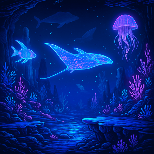 neon cyberpunk manga undersea landscape  oceanic holograms 3d deepsea seafloor underwater background scene large hd side platformer bg