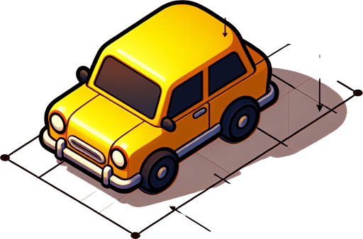yellow car upper view design as in cartoons.
Single Game Texture. In-Game asset. 2d. Blank background. High contrast. No shadows.