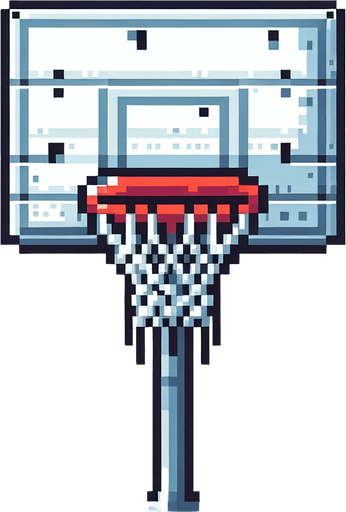 basketball hoop without the backboard, focusing solely on the hoop and net. pixelated. 8 bit..
Single Game Texture. In-Game asset. 2d. Blank background. High contrast. No shadows.