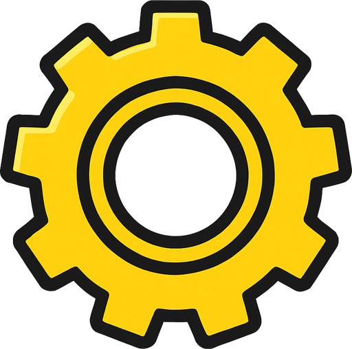 yellow gear top view tranparent.
In-Game asset.  2d.  High contrast.  No shadows