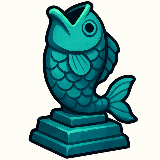 Fish statue.
In-Game asset.  2d.  High contrast.  No shadows