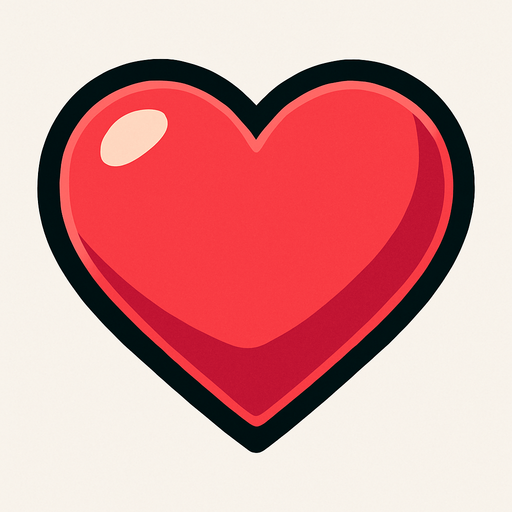 Crea un icono que represente las vidas del jugador. Debe ser un corazón estilizado y vibrante, visto directamente desde arriba, en un estilo 2D renderizado, limpio y cartoonish. El corazón debe tener contornos claros, colores vivos (principalmente rojo o rosa brillante) y un sombreado sutil que le dé volumen. Debe ser fácilmente reconocible y legible incluso a tamaño pequeño..
In-Game asset.  2d.  High contrast.  No shadows