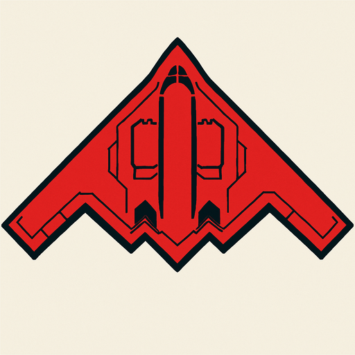 kuş bakışı açısından B-2 Spirit uçağı kırmızı renkte.
In-Game asset.  2d.  High contrast.  No shadows