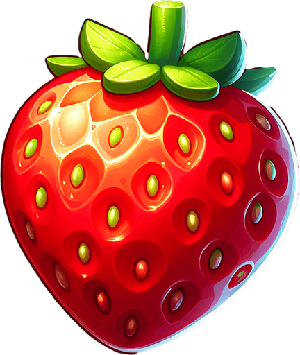 strawberry fruit.
Single Game Texture.  In-Game asset.  2d.  Blank background.  High contrast.  No shadows