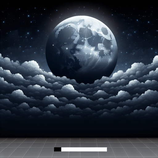 Очень темный фон с облаками и луной реалистичная графика.
Single Game Texture. In-Game asset. 2d. Blank background. High contrast. No shadows.