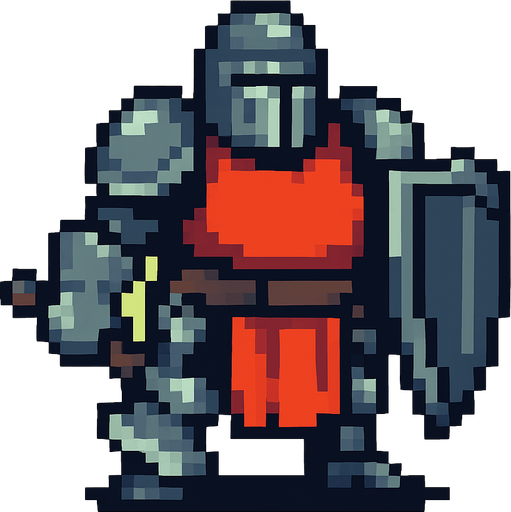 orta çağ ağır düşman pixel art.
In-Game asset.  2d.  High contrast.  No shadows