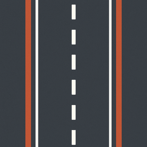 Draw a modern road viewed from above.
In-Game asset.  2d.  High contrast.  No shadows