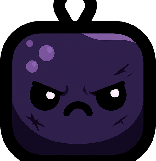 Bunun herşeyini aynı yap sadece rengini koyu siyah ve mor yap surat ifadesi de kızgın ve yüzünde küçük sıyrık ve kesikler olsun