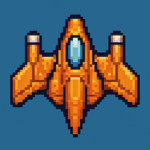 pixel art bir uzay gemisi.
In-Game asset.  2d.  High contrast.  No shadows