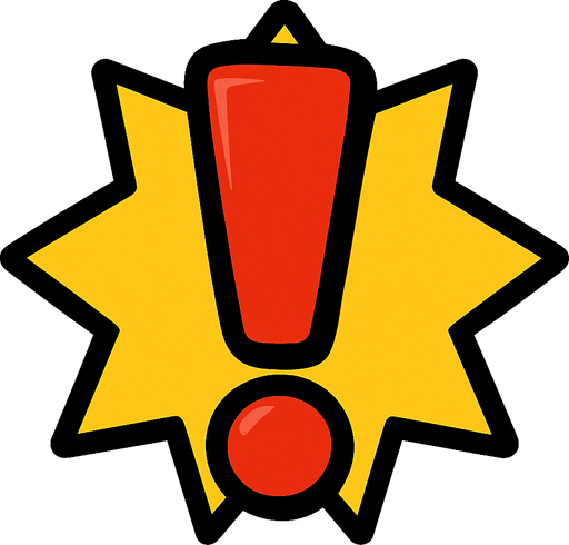 ünlem işareti kırmızı.
In-Game asset.  2d.  High contrast.  No shadows