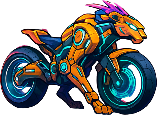 cyberpunk American anime koraidon Miraidon-esque motorcycle animal futuristic cheetah-meets-motorcycle