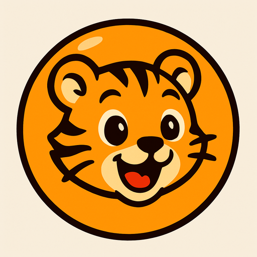 An orange bubble with a cheerful tiger cub face, bold lines and playful expression, cartoon style.
In-Game asset.  2d.  High contrast.  No shadows