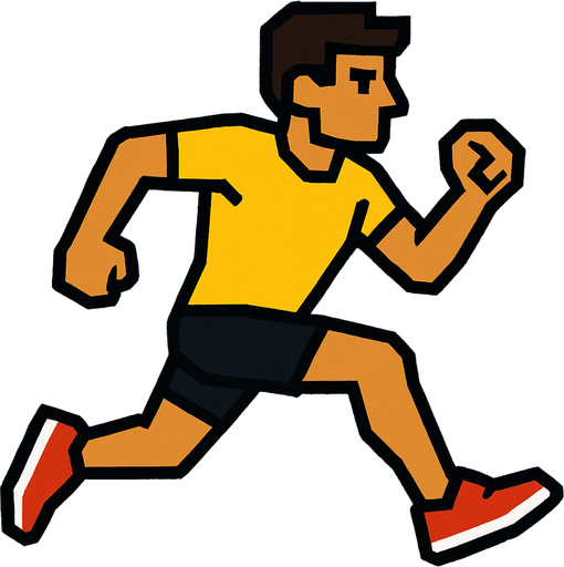 runner with a yellow shirt.
In-Game asset.  2d.  High contrast.  No shadows