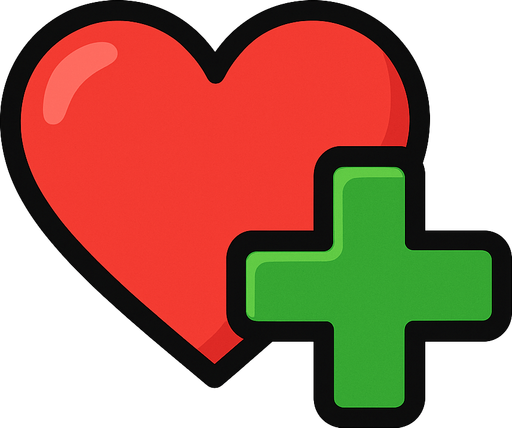 un corazón con un "+" verde al lado del corazon.
In-Game asset.  2d.  High contrast.  No shadows. Cartoon