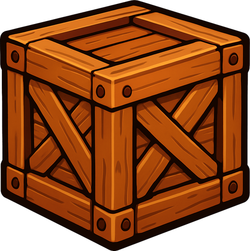 A wooden crate.
In-Game asset.  2d.  High contrast.  No shadows