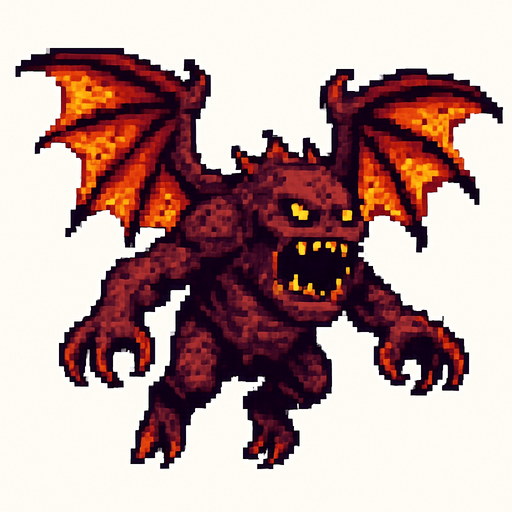 monster giant with wings, flying , pixel art, no background. In-Game asset. 2d. High contrast. No shadows.
In-Game asset.  2d.  High contrast.  No shadows