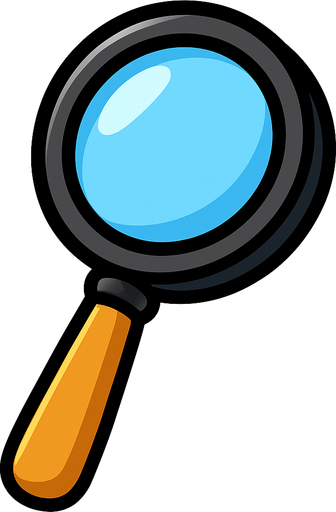 2D magnifying glass, cartoon style.
In-Game asset.  High contrast.  No shadows. 2D magnifying glass cartoon style