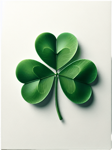3 leaf clover in a white paper-card with rounded corners, front view.