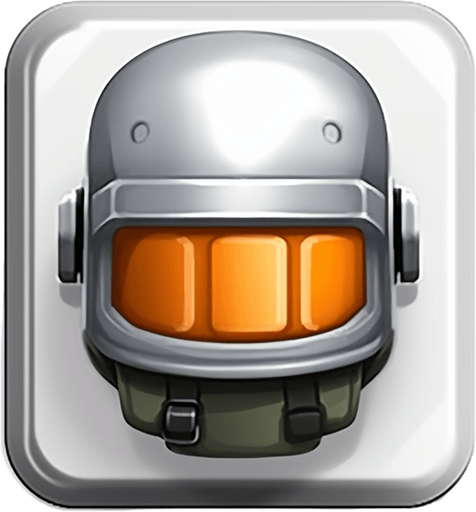 Single square button with soldier helmet on it. Metal button
Game Texture. In-Game asset. 2d. Pixelart. White background. Blank background. Low detail. High contrast.