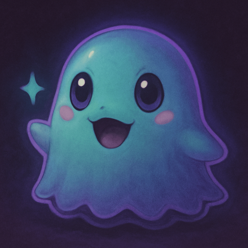Kawaii neon ghost spirit creature style of Pokémon Ghibli