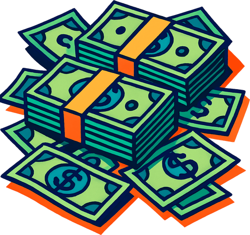 Pile of money.
High contrast.  No shadows