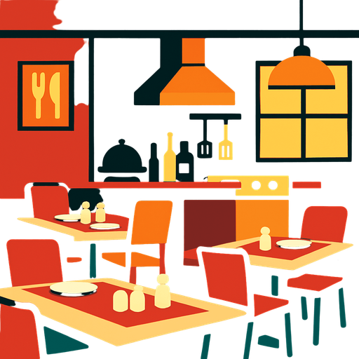 Fond d'écran restaurant.
In-Game asset.  2d.  High contrast.  No shadows