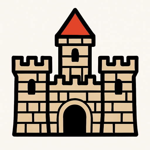 un castillo simple.
In-Game asset.  2d.  High contrast.  No shadows. castillo simple