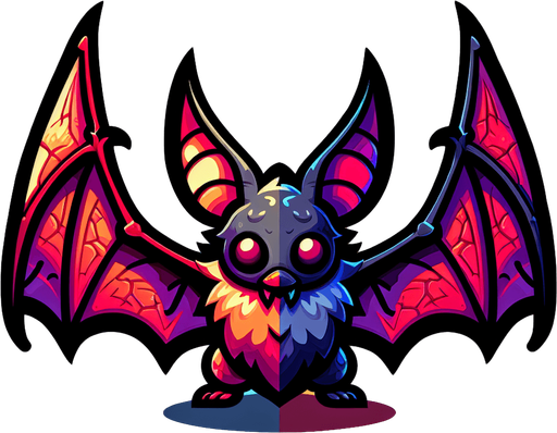 A cartoon style bat.
Single Game Texture. In-Game asset. 2d. Blank background. High contrast. No shadows.