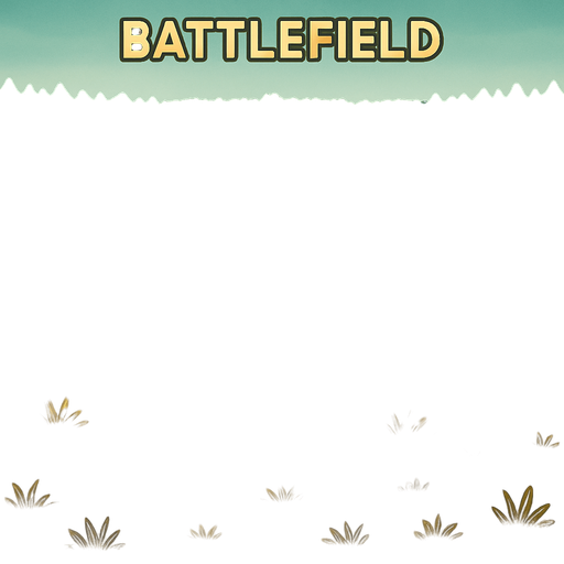 empty battlefield. meadow without trees. direct top down view. horizon in distance with dark florest.. concept Style inspired by Pokemon and Digimon but Unic