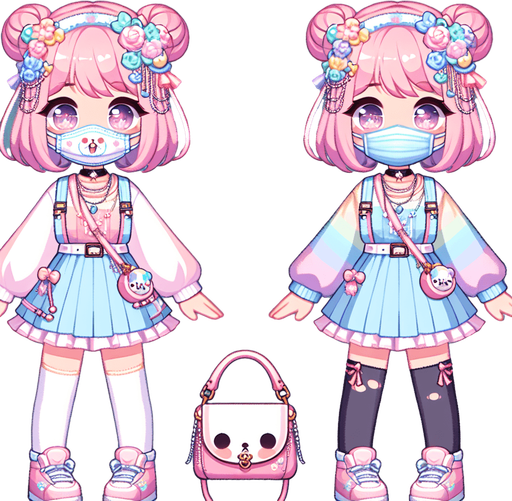 kawaii harajuku customer, mask, 
Single Game Texture. In-Game asset. 2d. Blank background. High contrast. No shadows.