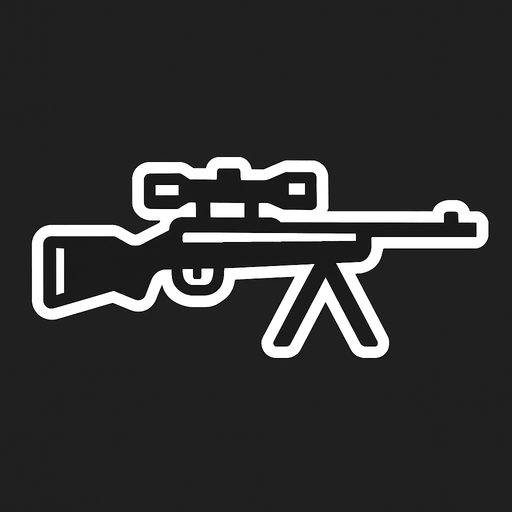 black sniper icon with white stroke.
In-Game asset.  2d.  High contrast.  No shadows