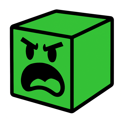 The cube of this game should be a type that says everything and does not like it, it should have no hands or feet, its color should be green and it should be 3D..
In-Game asset.  2d.  High contrast.  No shadows