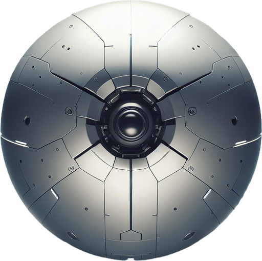 Top view (zenith view) of a simple futuristic spherical defense drone with a central top canon