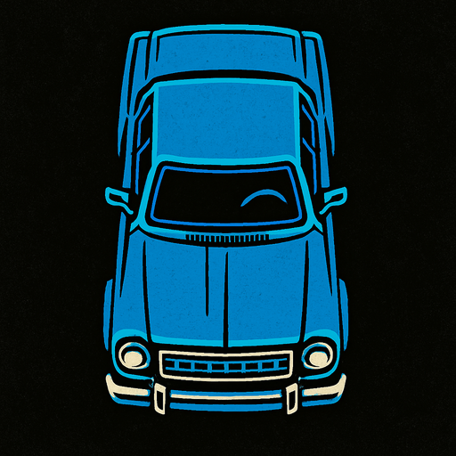 üstten çekilmiş mavi araba.
In-Game asset.  2d.  High contrast.  No shadows