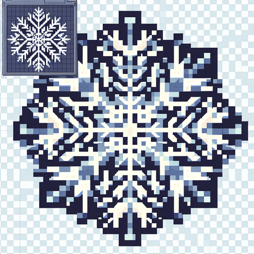 pixelated snow flake Single Game Texture. In-Game asset. 2d. Blank background. High contrast. No shadows.