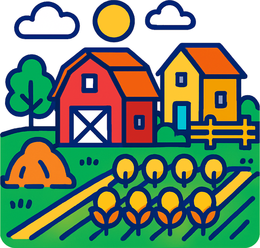A farm.
In-Game asset.  2d.  High contrast.  No shadows