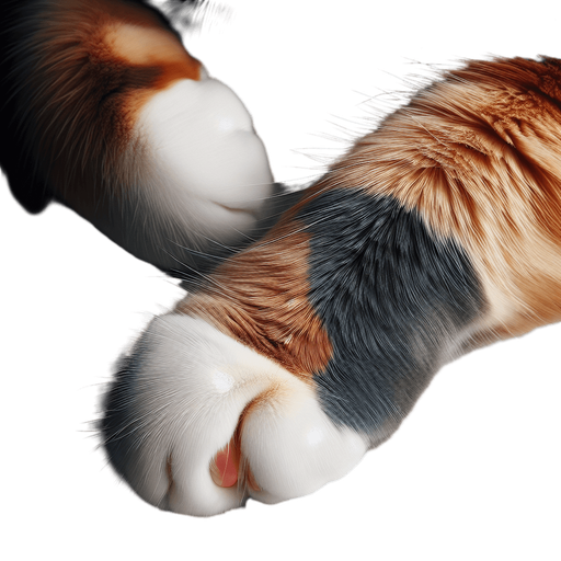 tricolor cat-arm slightly bent, top view.