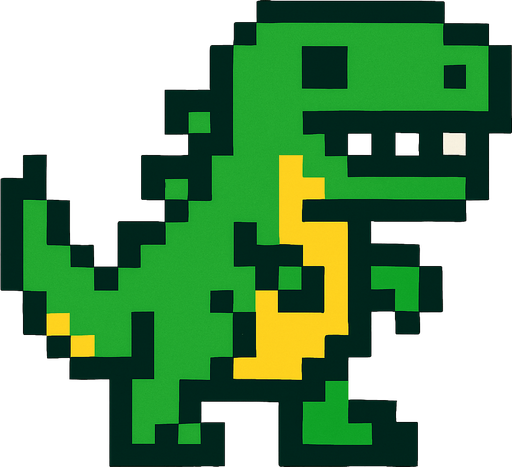 Un dinosaurio pixelar.
In-Game asset.  2d.  High contrast.  No shadows
