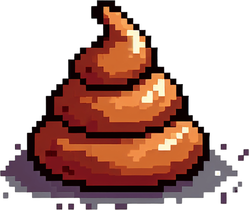 8-bit. cartoon. poop. turd. in game assset. Single Game Texture. In-Game asset. 2d. Blank background. High contrast. No shadows.