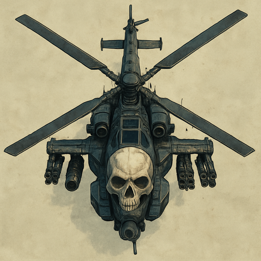 Combat space helicopter skull tip top view.