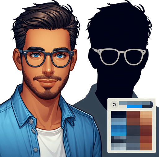 Man with glasses.
Single Game Texture. In-Game asset. 2d. Blank background. High contrast. No shadows.