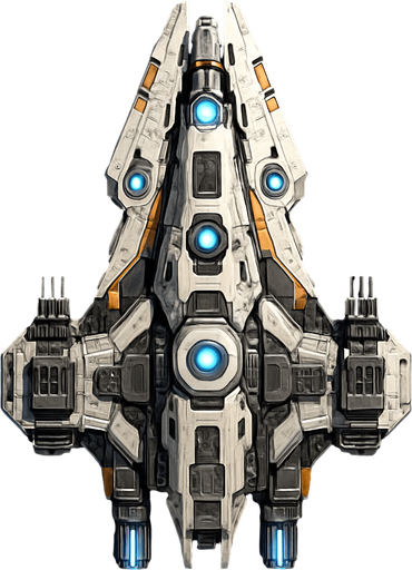 Uzay temalı Savaş Gemisi, gerçekçi, yazısız üstten görünüm. 
In-Game asset.  High contrast.  No shadows