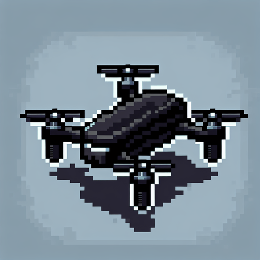 Cartoon. 8-bit. Delivery dron. Black color. In game asset. No shadow. Single Game Texture. In-Game asset. 2d. Blank background. High contrast. No shadows.