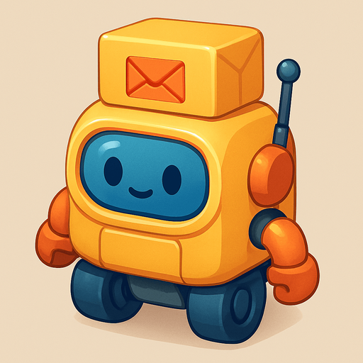 A mail delivery robot. Cute soft graphics. soft ambient light. semi-matte to satin surfaces. naturalistic with slight saturation boost colors. 
In-Game asset.  2d.  High contrast.  No shadows. top down.