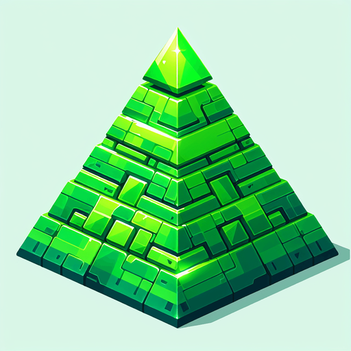 A pyramid of vibrant green colour dazzling.
Single Game Texture. In-Game asset. 2d. Blank background. High contrast. No shadows.