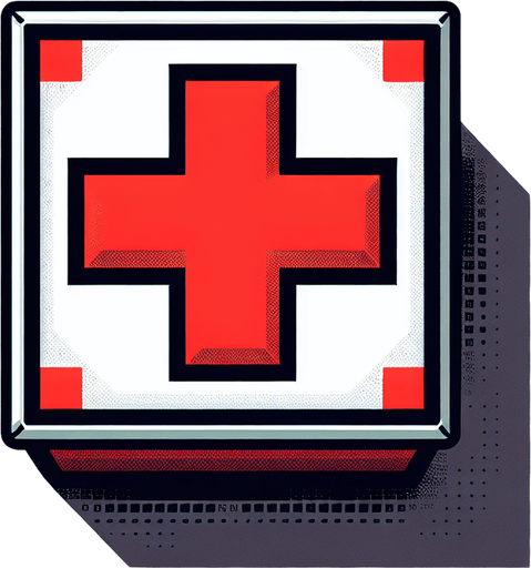 square box viewed from above. White with a large Red Cross 

Single Game Texture. In-Game asset. 2d. Blank background. High contrast. No shadows.