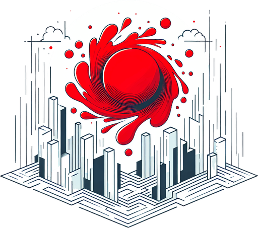 red splash. Clean lines. Low detail. 2d