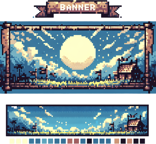 A banner to show a message, pixel art.
Single Game Texture. In-Game asset. 2d. Blank background. High contrast. No shadows.
