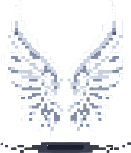 An icon of white wings. Pixel art..
Single Game Texture.  In-Game asset.  2d.  Blank background.  High contrast.  No shadows